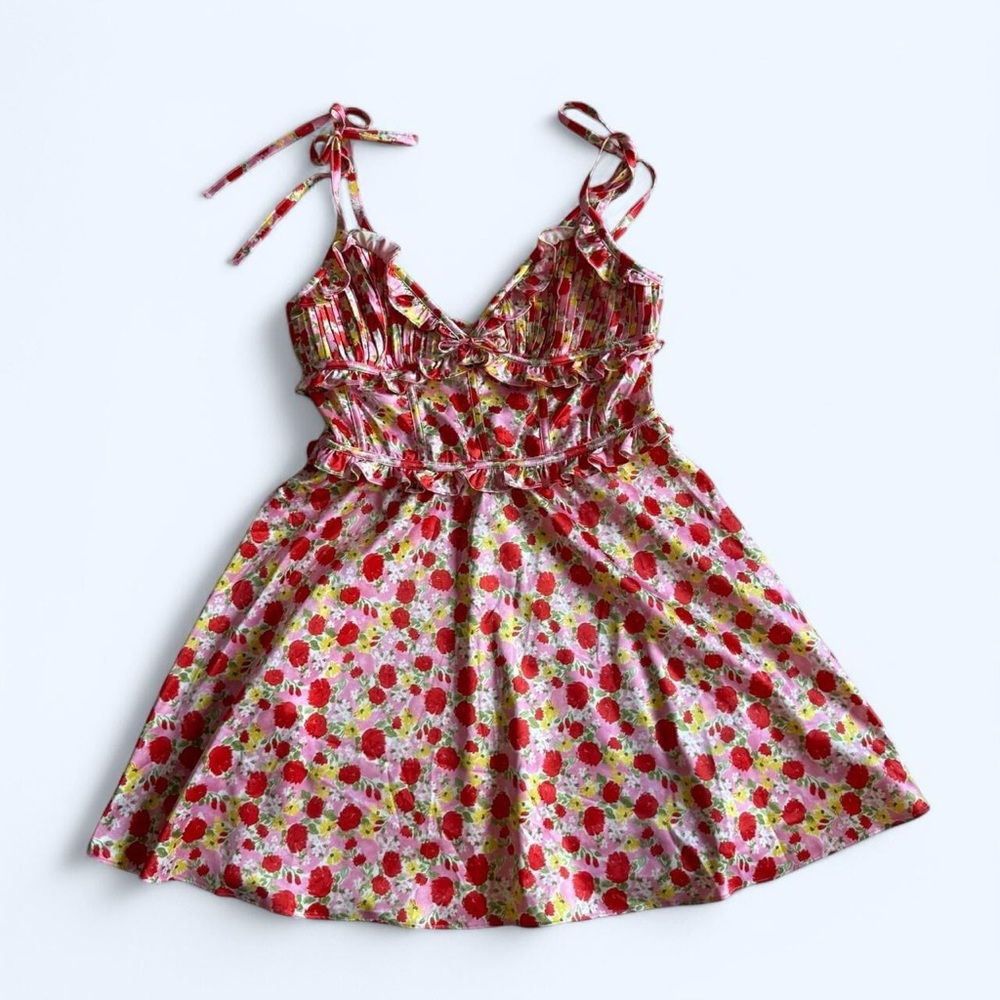 For Love and Lemons pink and red floral babydoll bow dress